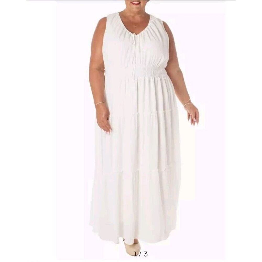 TAYLOR Woman's Tiered Jersey Sleeveles Maxi Dress White Size 20W NWT